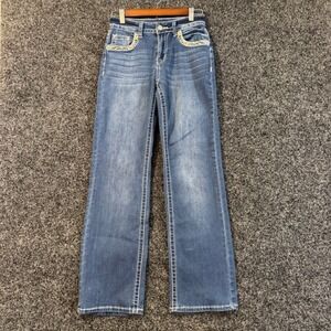 WESTFIELD EAGLE Womens Jeans Rhinestone Embellished Pockets Wide Leg Blue Size 5